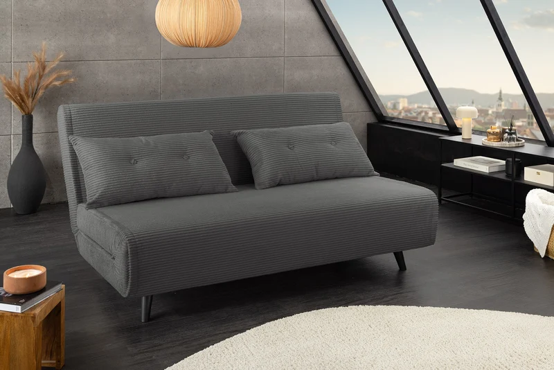 Canapé convertible 2 places SMART MULTIFUNCTION 140cm gris Cord fonction lit coussin