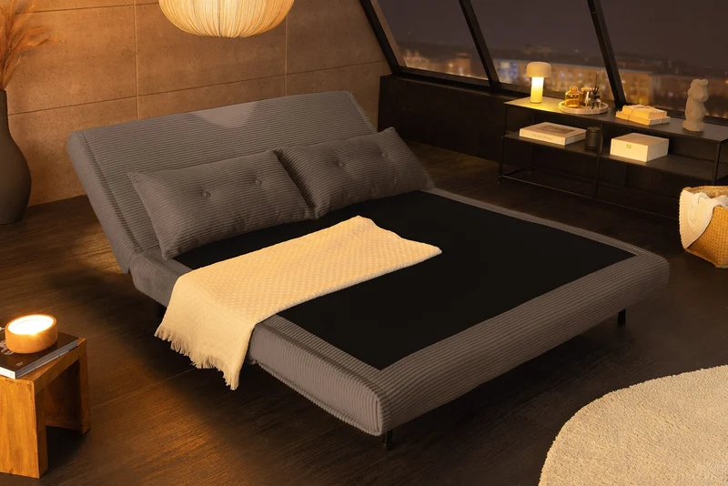 Canapé convertible 2 places SMART MULTIFUNCTION 140cm gris Cord fonction lit coussin