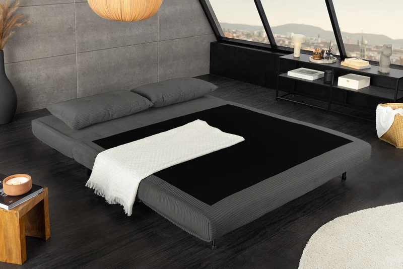 Canapé convertible 2 places SMART MULTIFUNCTION 140cm gris Cord fonction lit coussin