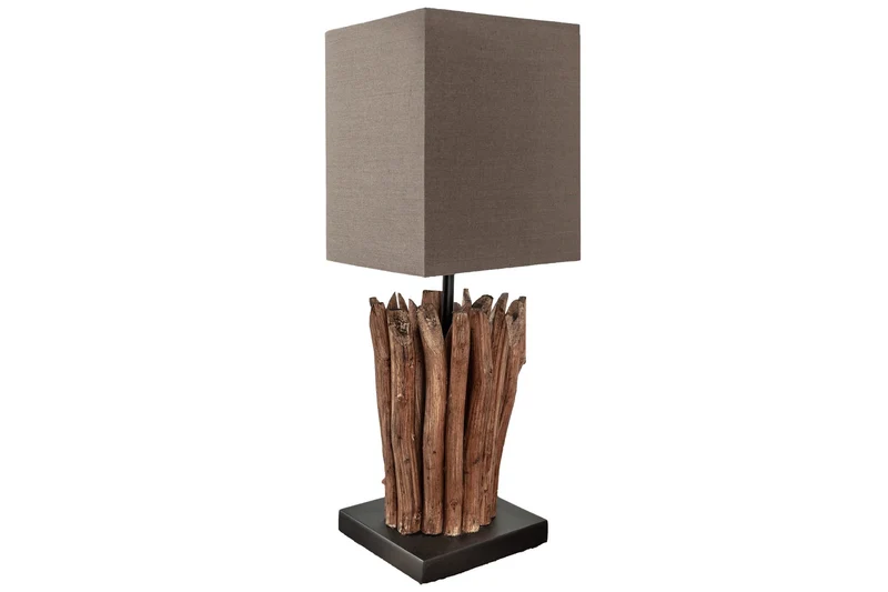 Lot de 2x Lampe de table en bois flotté faite à la main EUPHORIA 45cm brun avec abat-jour en lin