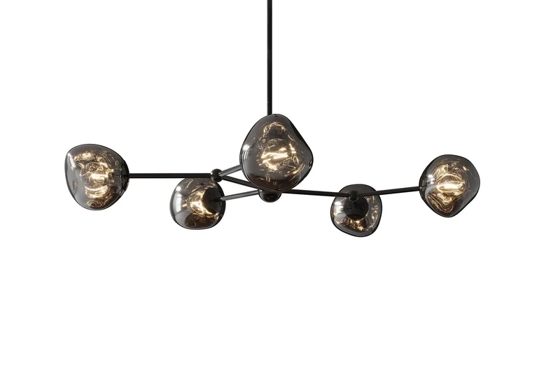 Design suspension LIQUID DIAMOND 100cm smoke noir verre cinq abats-jours luminaire sphérique