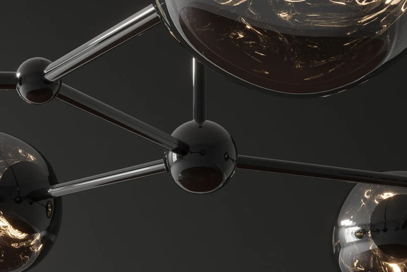 Design suspension LIQUID DIAMOND 100cm smoke noir verre cinq abats-jours luminaire sphérique