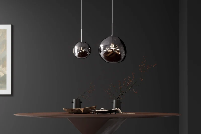 Lampe suspendue ronde LIQUID DIAMOND 35cm fumée verre acier luminaire sphérique