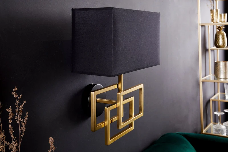 Applique moderne ATLANTIS 44cm abat-jour en tissu doré lampe noire