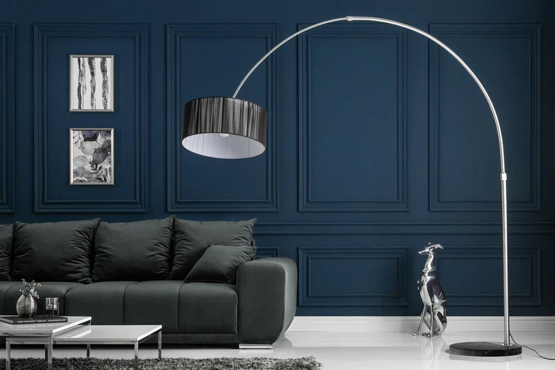 Lampe arc design EXTENSO 230cm lampadaire noir avec socle en marbre
