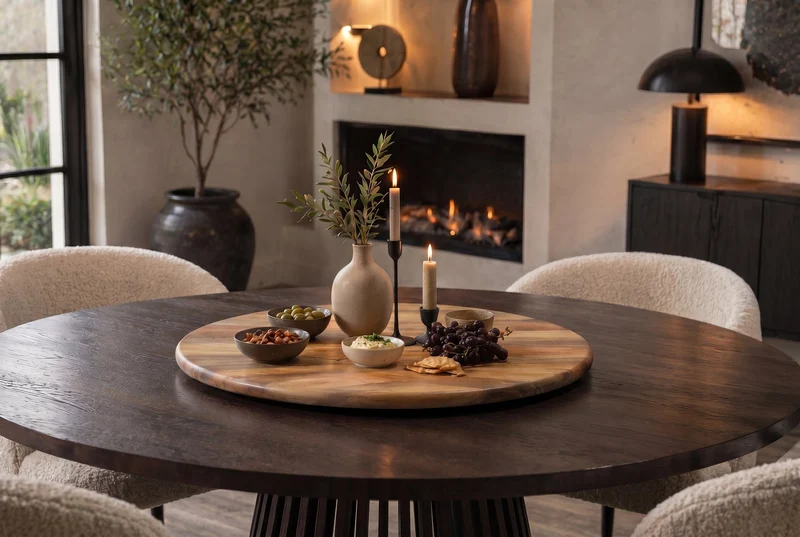Lot de 2x Plateau tournant massif SERVANT 60cm naturel bois de mangue rotatif plat de service rond