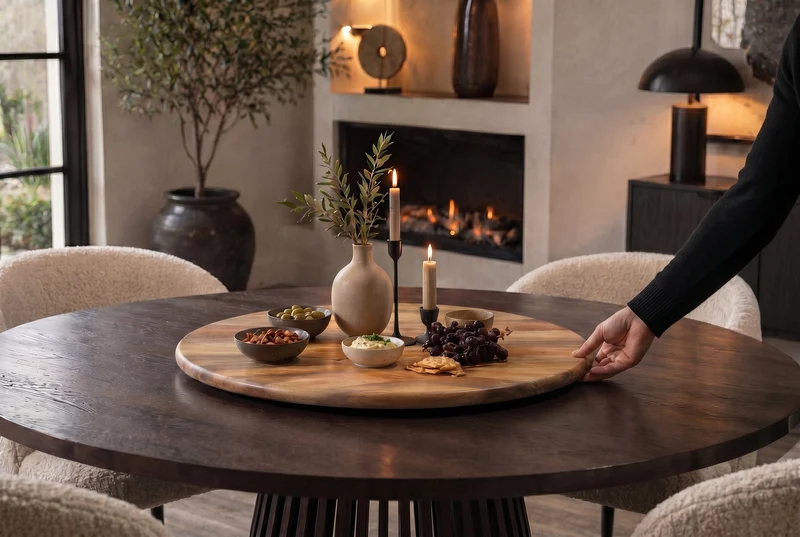 Lot de 2x Plateau tournant massif SERVANT 60cm naturel bois de mangue rotatif plat de service rond
