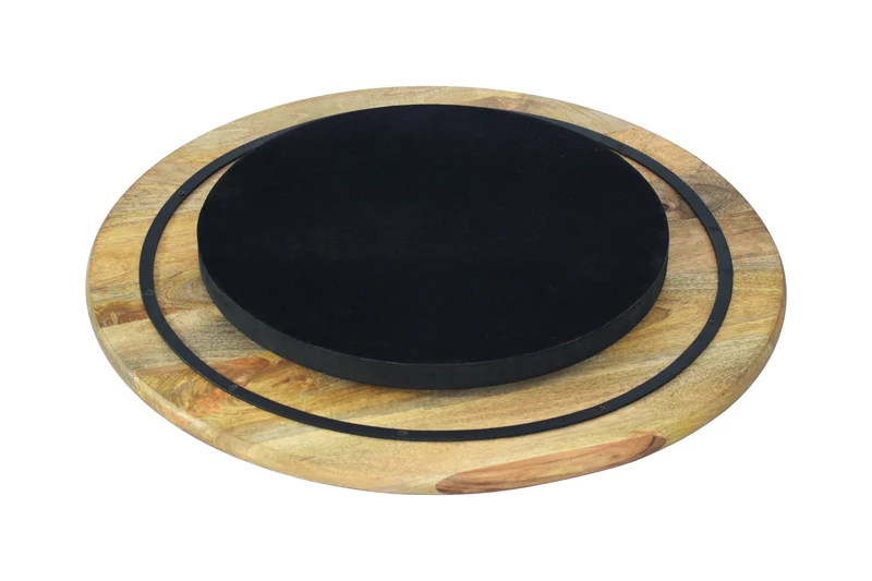 Lot de 2x Plateau tournant massif SERVANT 60cm naturel bois de mangue rotatif plat de service rond