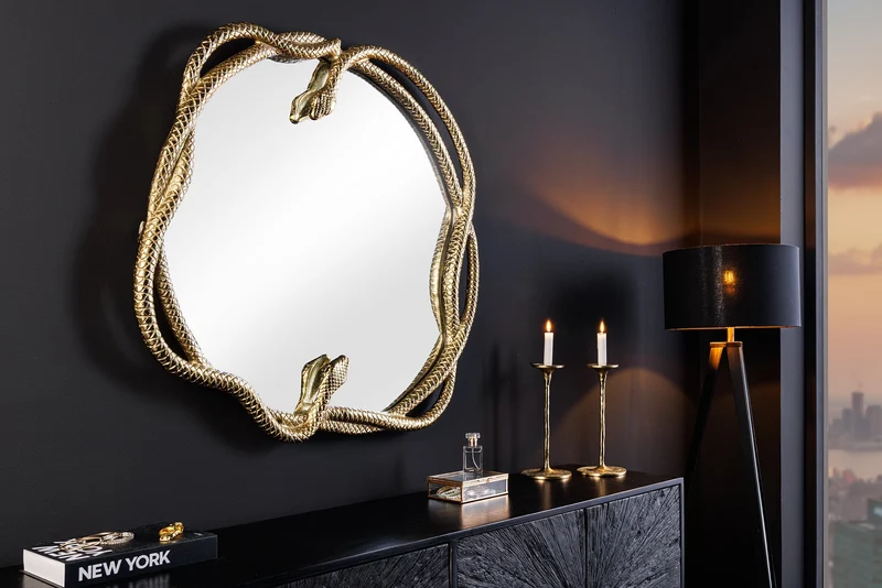 Miroir décoratif SNAKE L 50cm or métal sculpture de serpent