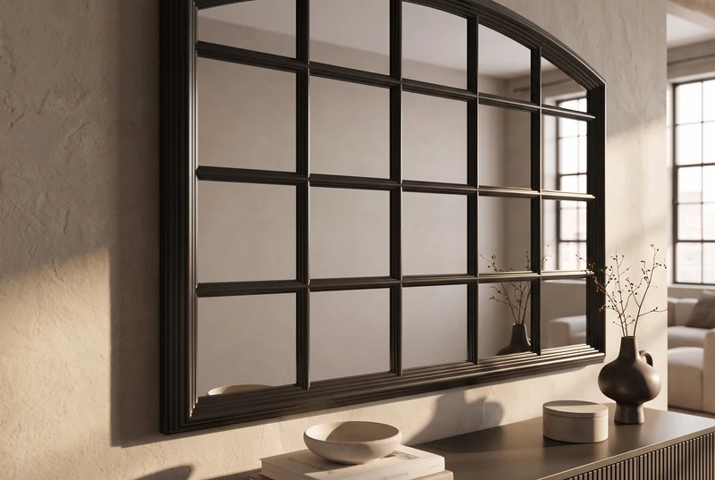 Moderne miroir mural PARIS 120cm noir miroir fenêtre design arc-rond