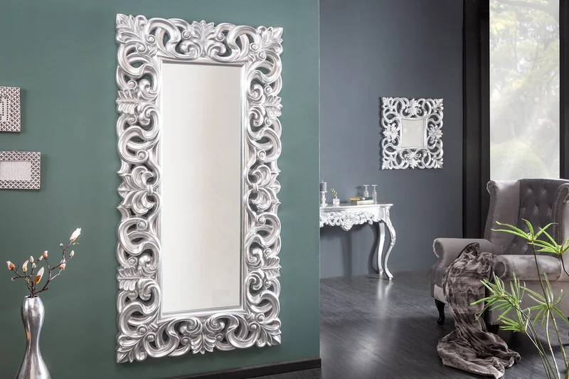 Élégant miroir mural VENICE 180x90cm argent style baroque antique