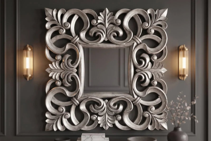 Élégant miroir mural VENICE 75x75cm argent style baroque antique