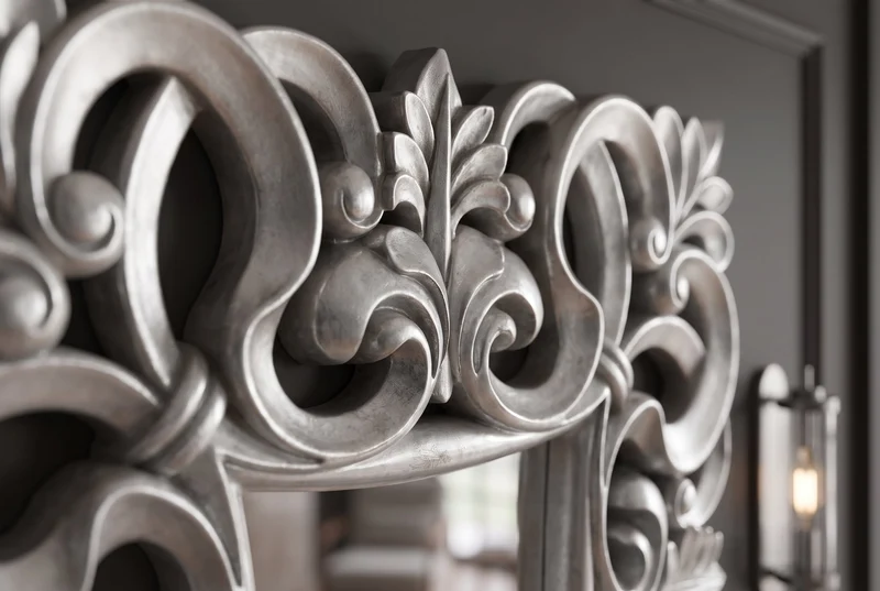 Élégant miroir mural VENICE 75x75cm argent style baroque antique