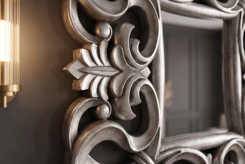 Élégant miroir mural VENICE 75x75cm argent style baroque antique