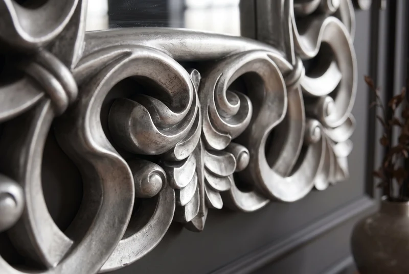 Élégant miroir mural VENICE 75x75cm argent style baroque antique
