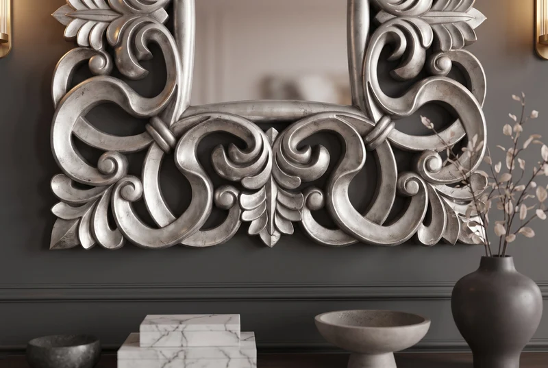 Élégant miroir mural VENICE 75x75cm argent style baroque antique