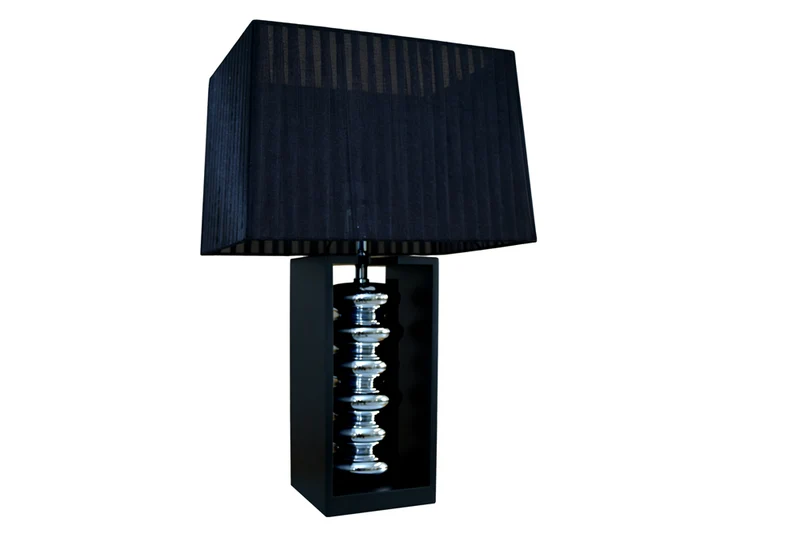 Lampe de table décorative GRACIA 55cm noir argenté avec abat-jour en tissu inclinable et pied en bois