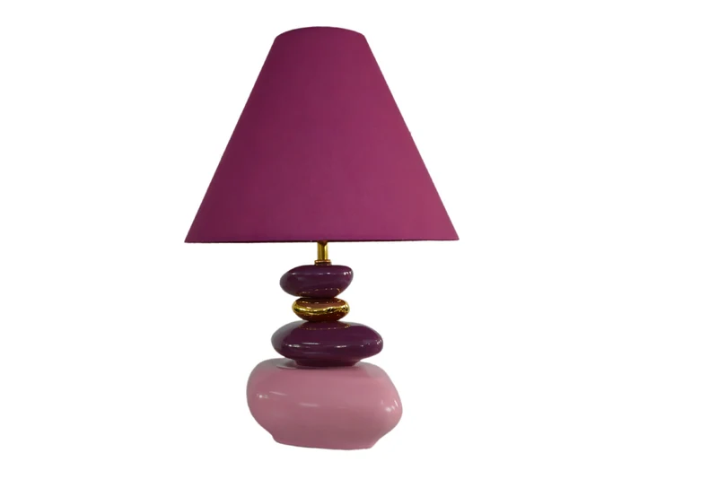 Lampe de table décorative STONES OF ECSTASY 60cm rose rose or avec abat-jour en tissu rond