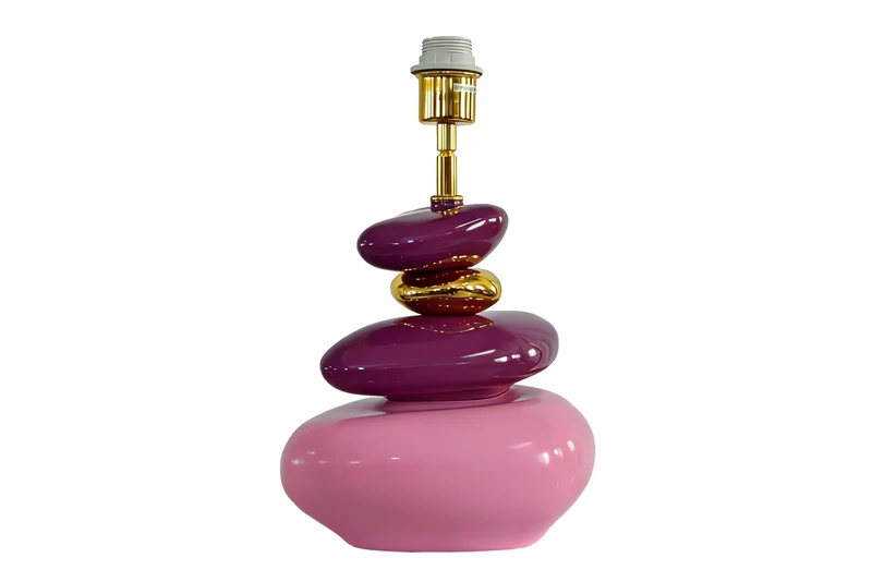 Lampe de table décorative STONES OF ECSTASY 60cm rose rose or avec abat-jour en tissu rond