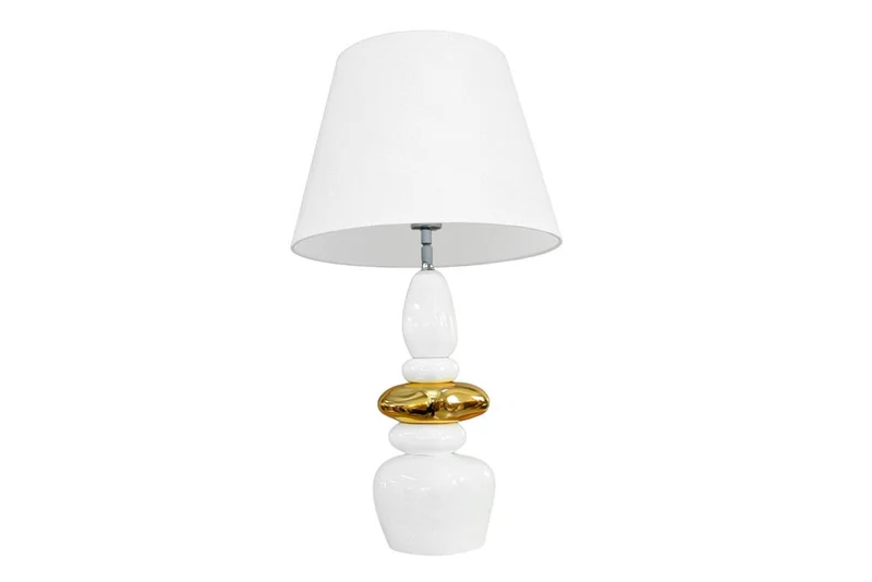 Lampe de table décorative STONES OF ZEN 70cm blanc or avec abat-jour en tissu rond