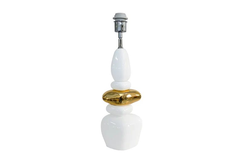 Lampe de table décorative STONES OF ZEN 70cm blanc or avec abat-jour en tissu rond