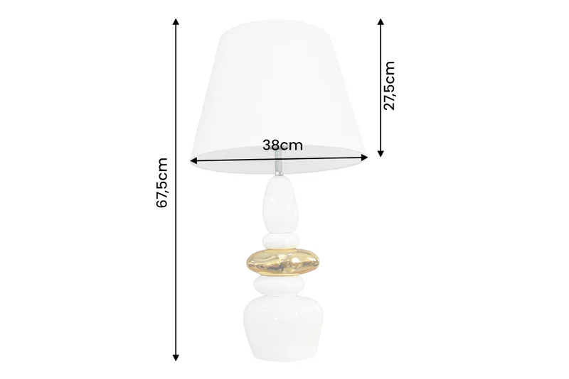 Lampe de table décorative STONES OF ZEN 70cm blanc or avec abat-jour en tissu rond