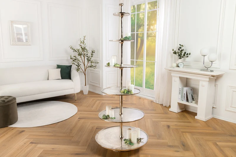 Design XXL étagère ABSTRACT 180cm argent métal avec six étages fait main
