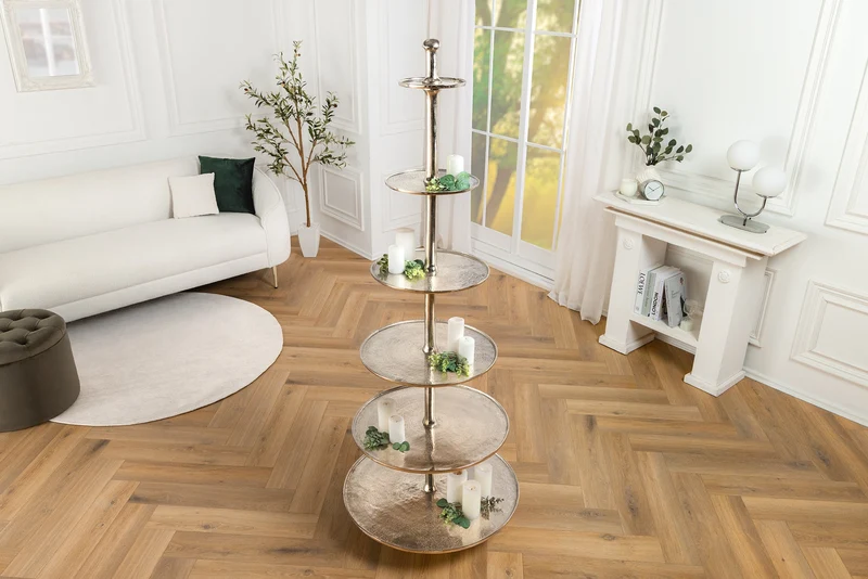 Design XXL étagère ABSTRACT 180cm argent métal avec six étages fait main