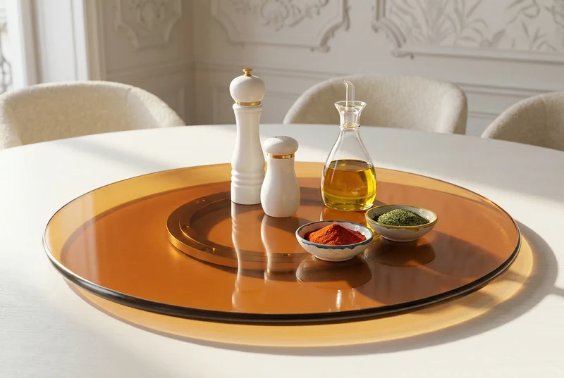 Lot de 2x Moderne plateau tournant 50cm ambre verre 360° pivotant plat de service