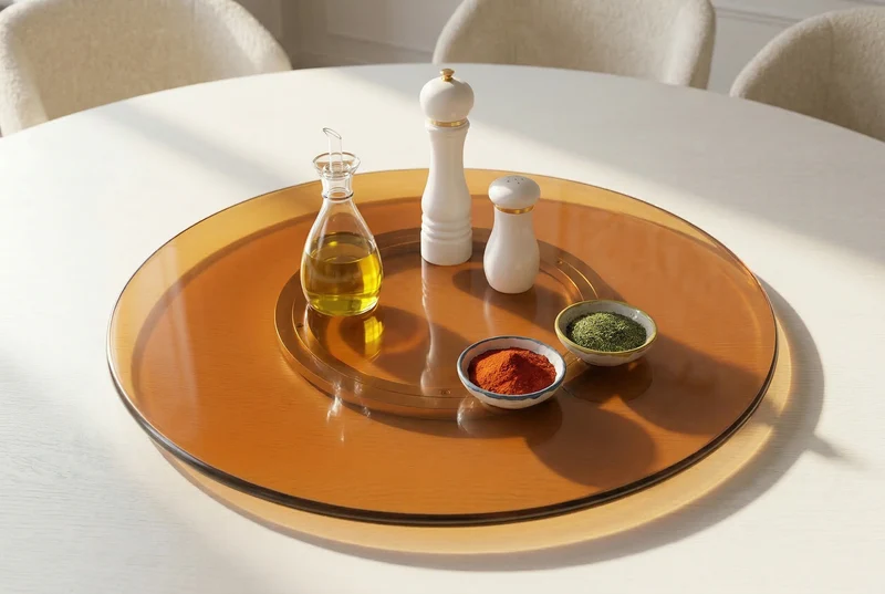 Lot de 2x Moderne plateau tournant 50cm ambre verre 360° pivotant plat de service