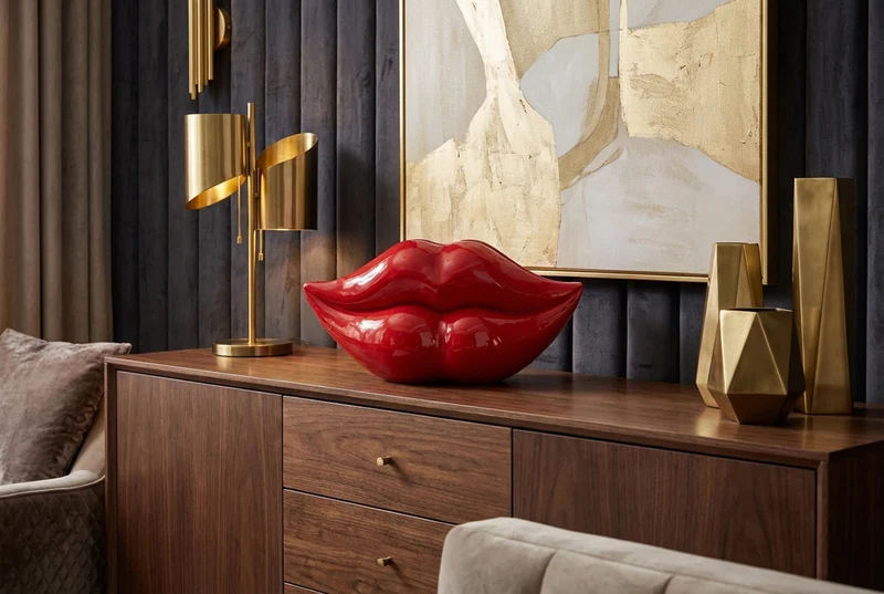 Extravagante vase-déco LIP 60cm rouge fait main brillant