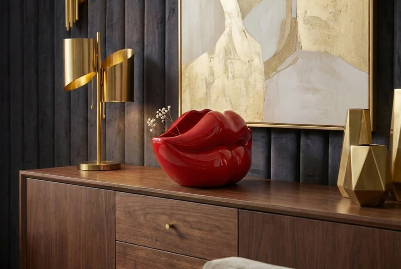 Extravagante vase-déco LIP 60cm rouge fait main brillant