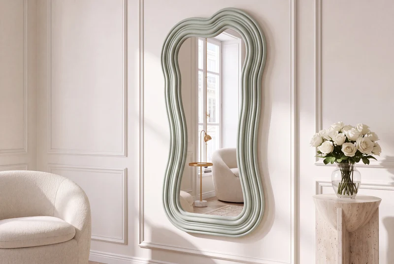 Miroir mural design ALICE II 100cm vert sauge pastel