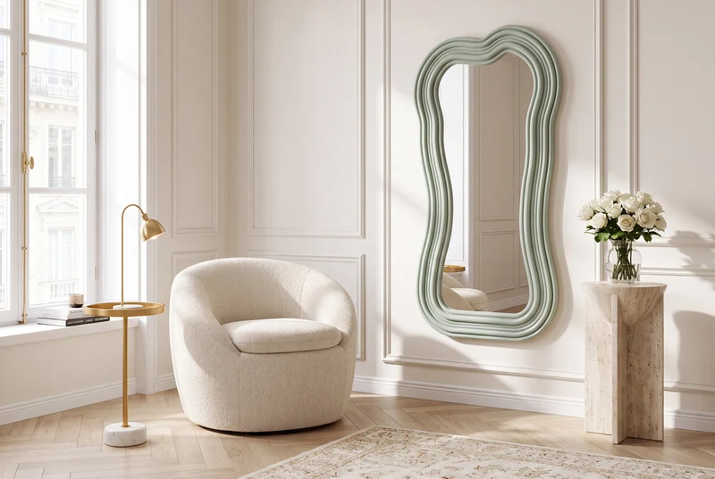 Miroir mural design ALICE II 100cm vert sauge pastel