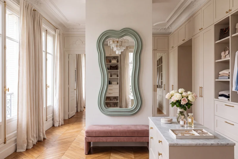 Miroir mural design ALICE II 100cm vert sauge pastel