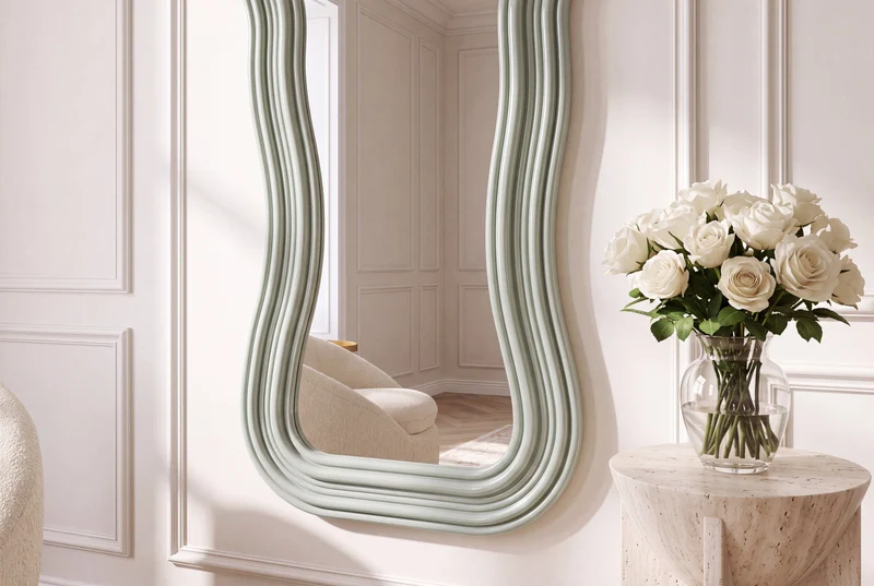 Miroir mural design ALICE II 100cm vert sauge pastel