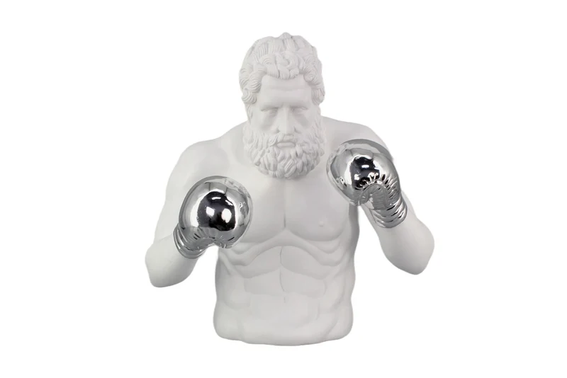 Statue unique BOXER 50cm blanc argent fait main sculpture figurine décorative