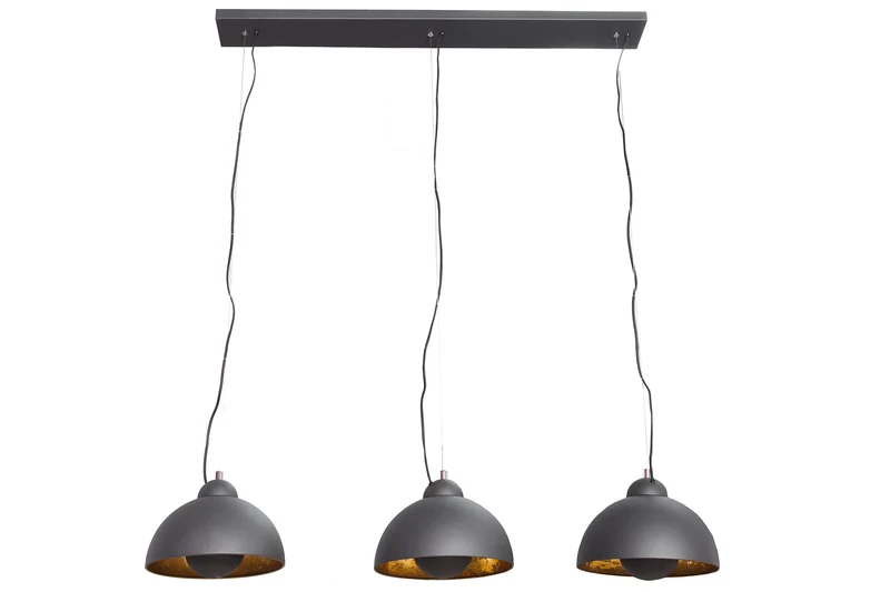 Suspension STUDIO 3 110 cm – aspect feuille d’or noir – trois abat-jour