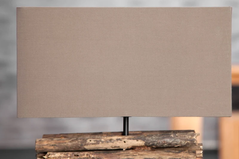 Lampe de table faite main PERIFERE 40cm abat-jour lin bois flotté marron