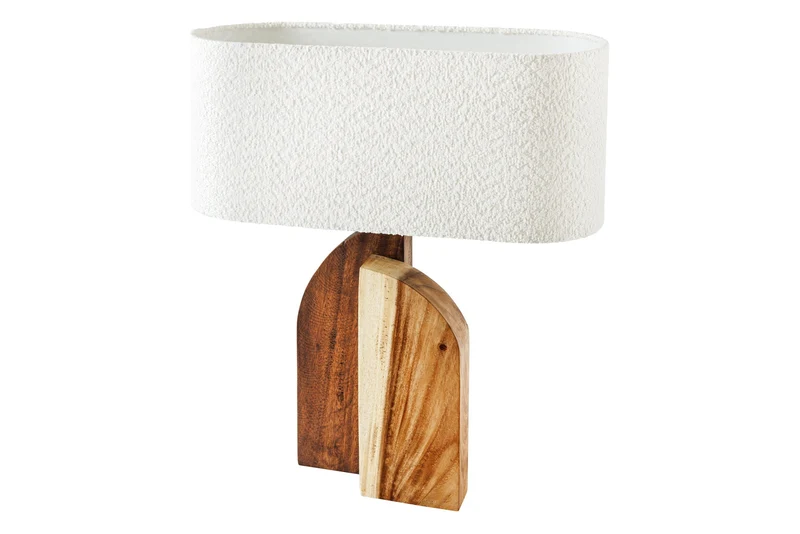 Lampe de table solide LOVERS 60cm bois d’arbre de pluie naturel abat-jour en tissu blanc