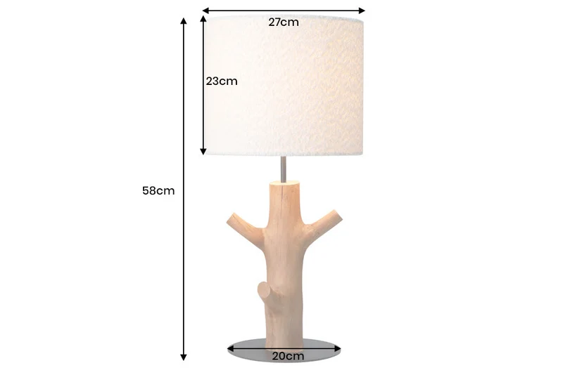 Lampe de table massive JEWELRY 60cm naturelle bois de mangoustan abat-jour en tissu blanc