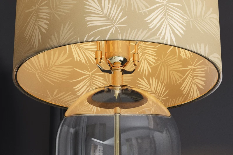Lampe de table moderne CLASSICO 60 cm verre transparent blanc or abat-jour en lin