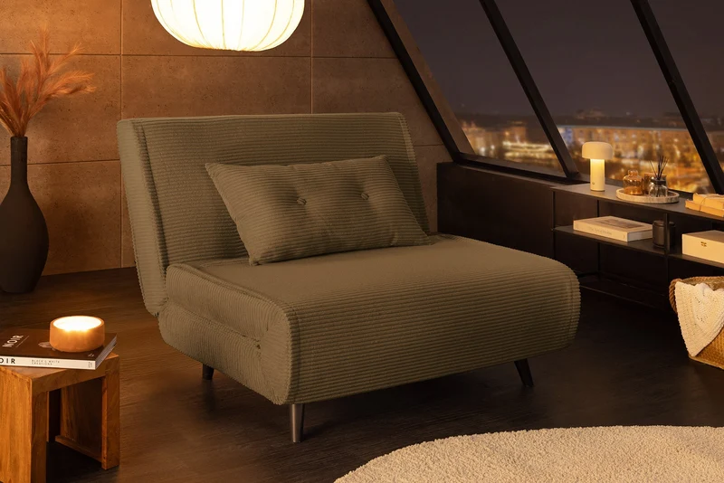 Retro fauteuil-lit SMART MULTIFUNCTION 100cm vert Cord fonction lit incl. coussin