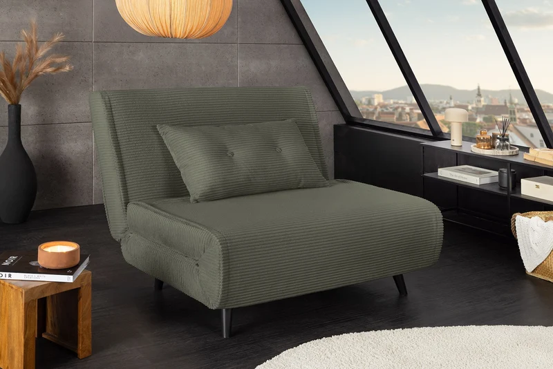 Retro fauteuil-lit SMART MULTIFUNCTION 100cm vert Cord fonction lit incl. coussin