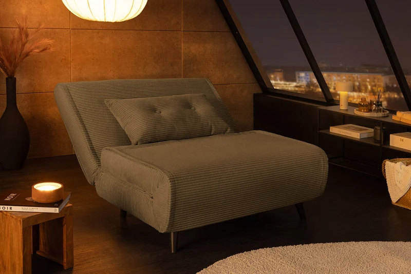 Retro fauteuil-lit SMART MULTIFUNCTION 100cm vert Cord fonction lit incl. coussin