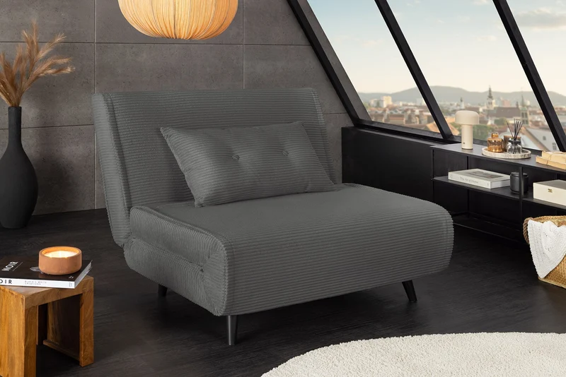 Fauteuil-lit rétro SMART MULTIFUNCTION 100cm gris Cord fonction lit inclus coussin