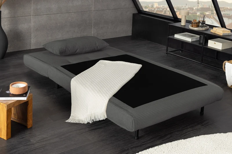 Fauteuil-lit rétro SMART MULTIFUNCTION 100cm gris Cord fonction lit inclus coussin