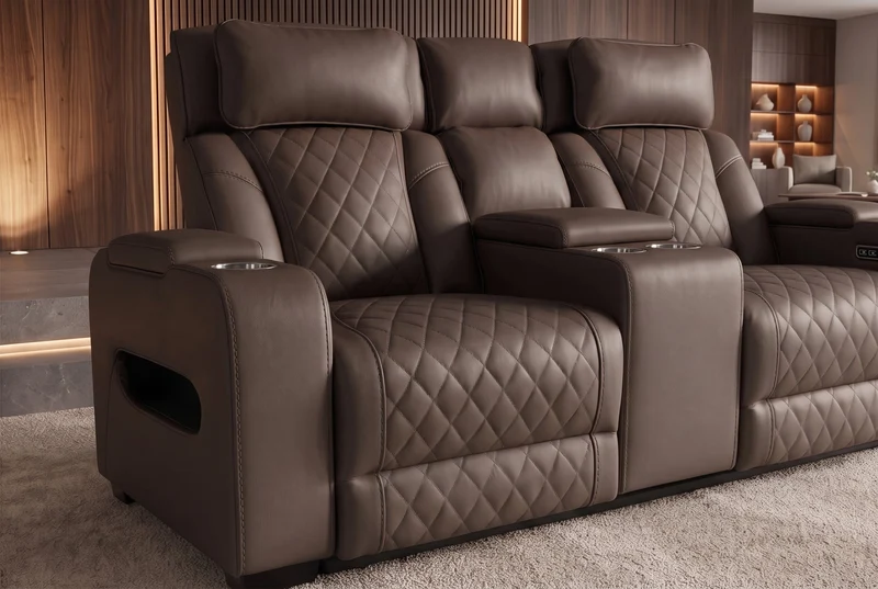 Fauteuil de cinéma électrique 2 places HOLLYWOOD marron similicuir fonction relaxation porte-gobelet