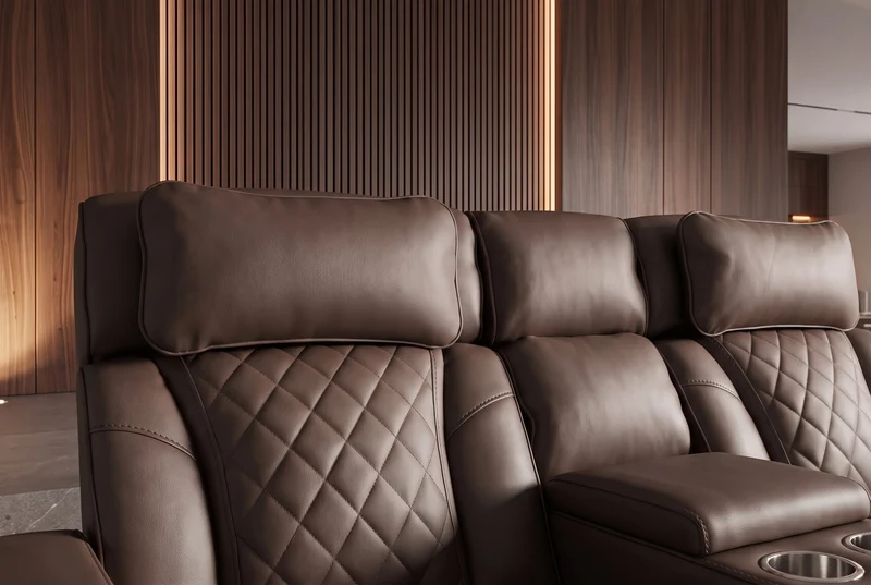 Fauteuil de cinéma électrique 2 places HOLLYWOOD marron similicuir fonction relaxation porte-gobelet