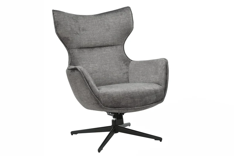 Fauteuil pivotant VOGUE gris velours pieds métalliques noirs avec accoudoir